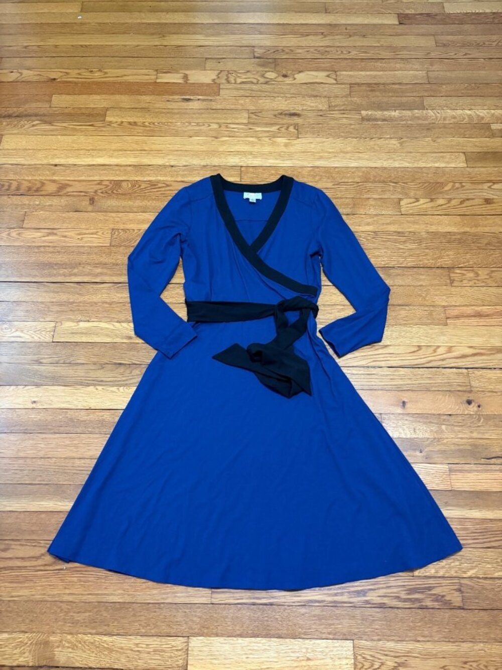 Talbots Womens Long Sleeve Fit Flare Dress Size 10 Blue Stretch Rayon Modest